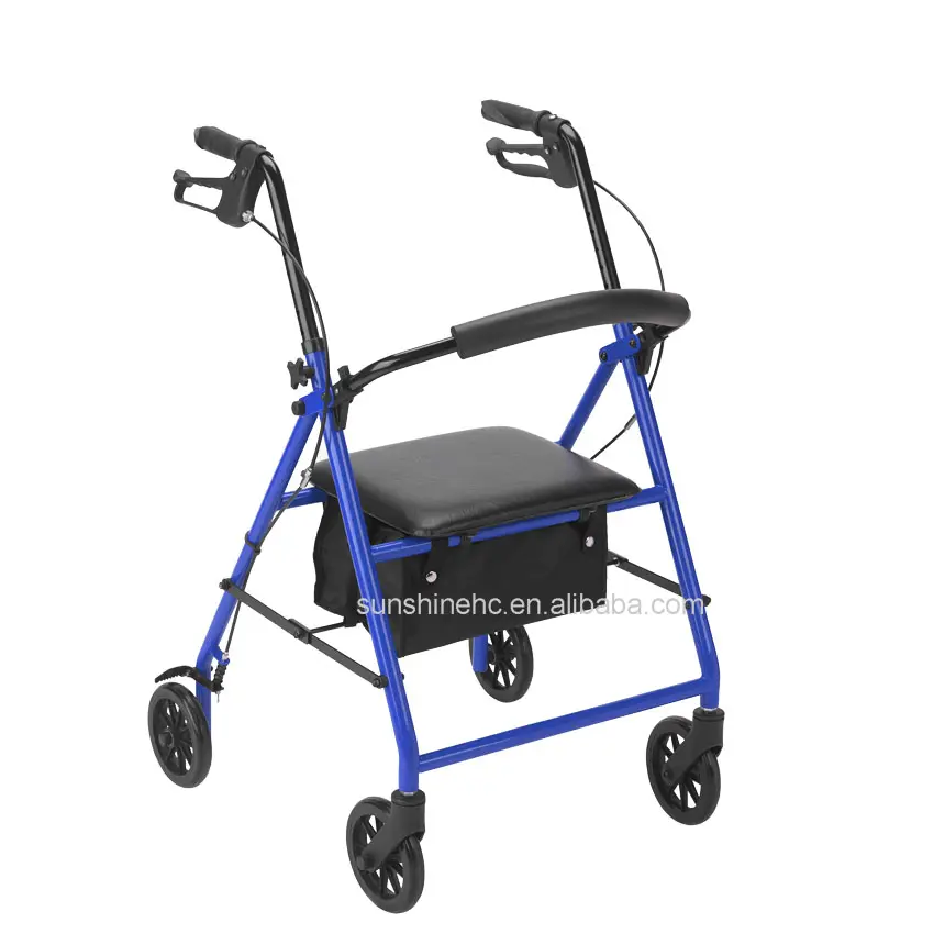 Ayudas de movilidad Andador manual de acero plegable de cuatro ruedas ligero Andador con asiento para discapacitados RO538S
