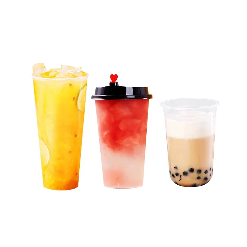 Bubble Tea Cup tazze di succo di frutta Film interno Pp tè al latte plastica Logo personalizzato a forma di U usa e getta 700ml 24oz