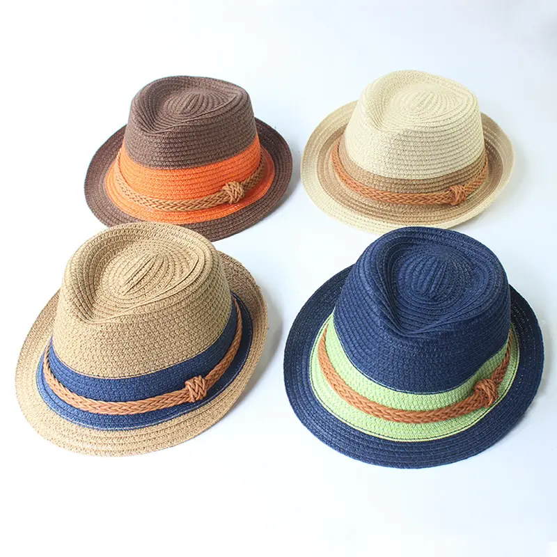 Mode Frauen kurze Krempe Eltern-Kind Sommerreise Jazz Cowboy Farbe passend Floppy Fedora Straw Beach Cap Hüte
