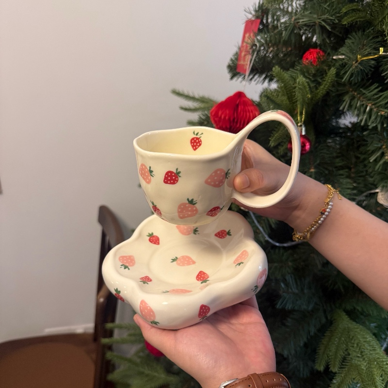Tasse 300ml Beige-Fraise, soucoupe 15,5cm