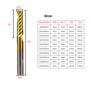 <span class=keywords><strong>4</strong></span>/6mm şaft titanyum kaplı tek flüt CNC End Mill karbür <span class=keywords><strong>freze</strong></span> kesicisi aşağı kesim ağaç İşleme için