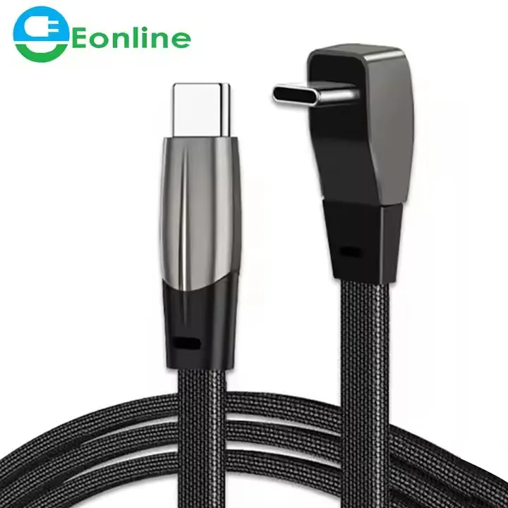 Eonline 2D kabel pengisi daya cepat, kabel pengisian daya Cepat Tipe C ke C sudut kanan 90 derajat, kabel sinkronisasi Data, inti tembaga di dalam nilon kepang