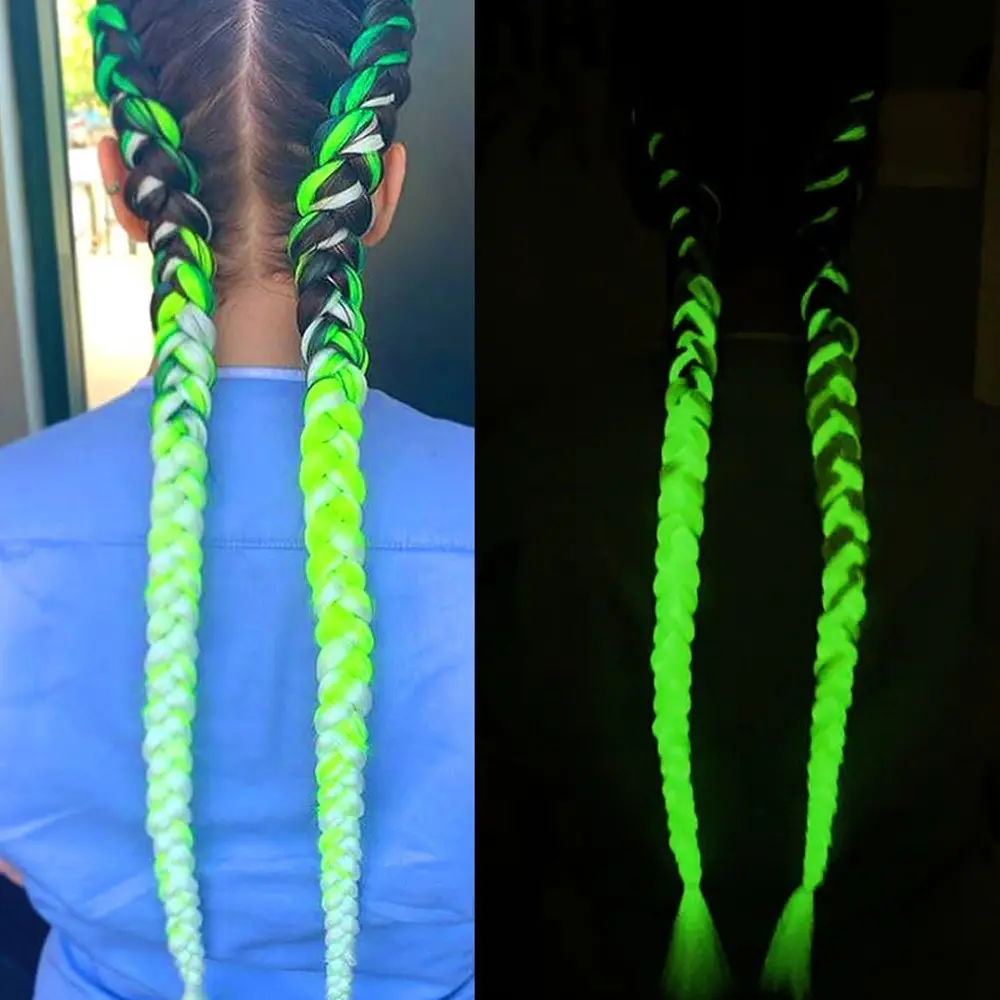 New arrival Style 24 INCH Glowing In The Dark Braid Synthetic Fiber Hot Water Curl