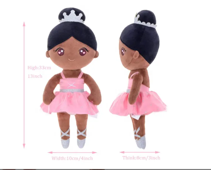 Muñeca de felpa negra para niñas, muñeco de 1er cumpleaños, afroamericana, de trapo negro