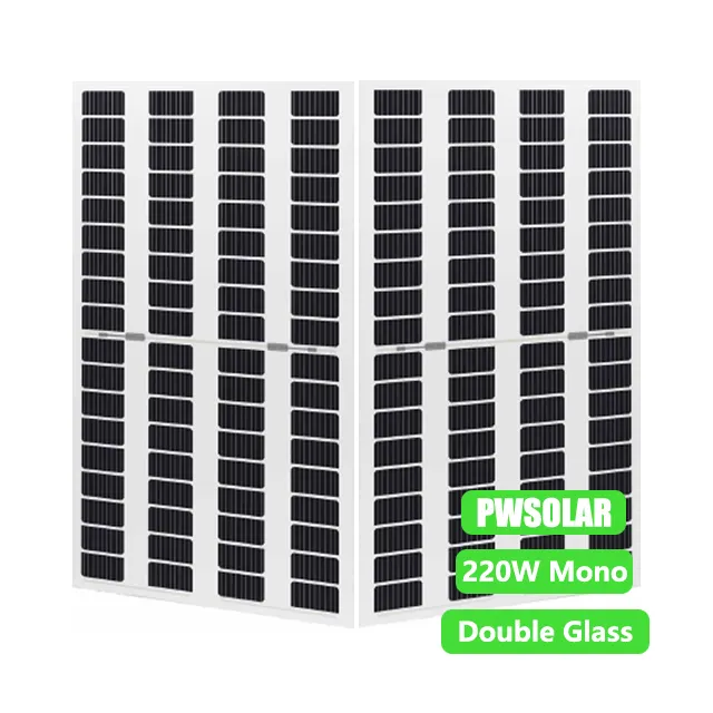 Módulo fotovoltaico chino a la venta, Panel solar BIPV DE ALTO vatio 220W Panel fotovoltaico mono de vidrio doble, Panel solar de placa de celda solar