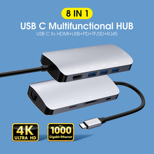 Hub USB 8 in 1 Hub USB 3.0 RJ45 Ethernet 1000Mbps Docking Station per adattatore multifunzione HDTV - Product Image 4