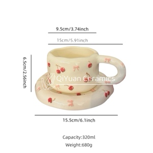 新产品2025饮料配件陶瓷咖啡杯和茶碟套装胖乎乎的搞笑茶和咖啡杯套装礼品 - Product Image 3