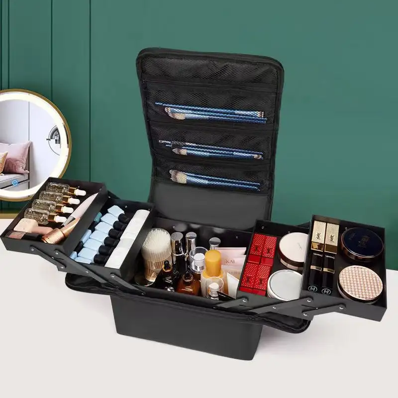 Grosir logo khusus dengan tas kosmetik khusus perjalanan berlapis tas makeup organizer tas kosmetik bepergian