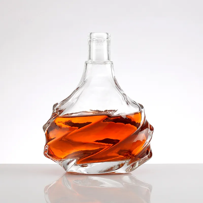 Bouteilles de liqueur de brandy de forme ronde exotique, prix de gros