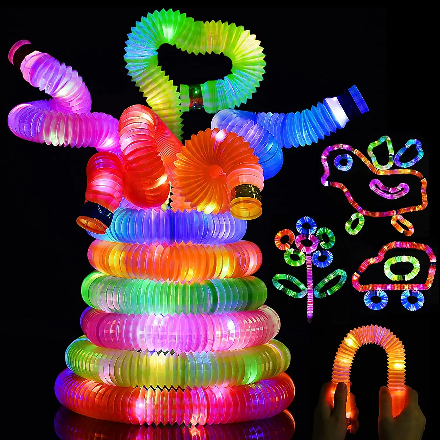 Light up POP Pipe for kids Birthday Decoration forniture per feste LED Fidget Tubes tubi elastici Dance Disco Party accessori