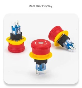 Interruttore a pulsante rotante di arresto di emergenza illuminato rosso 220V luce a pulsante con cavo in plastica 3A Max. Corrente 1 no1nc combinazione 22mm - Product Image 6