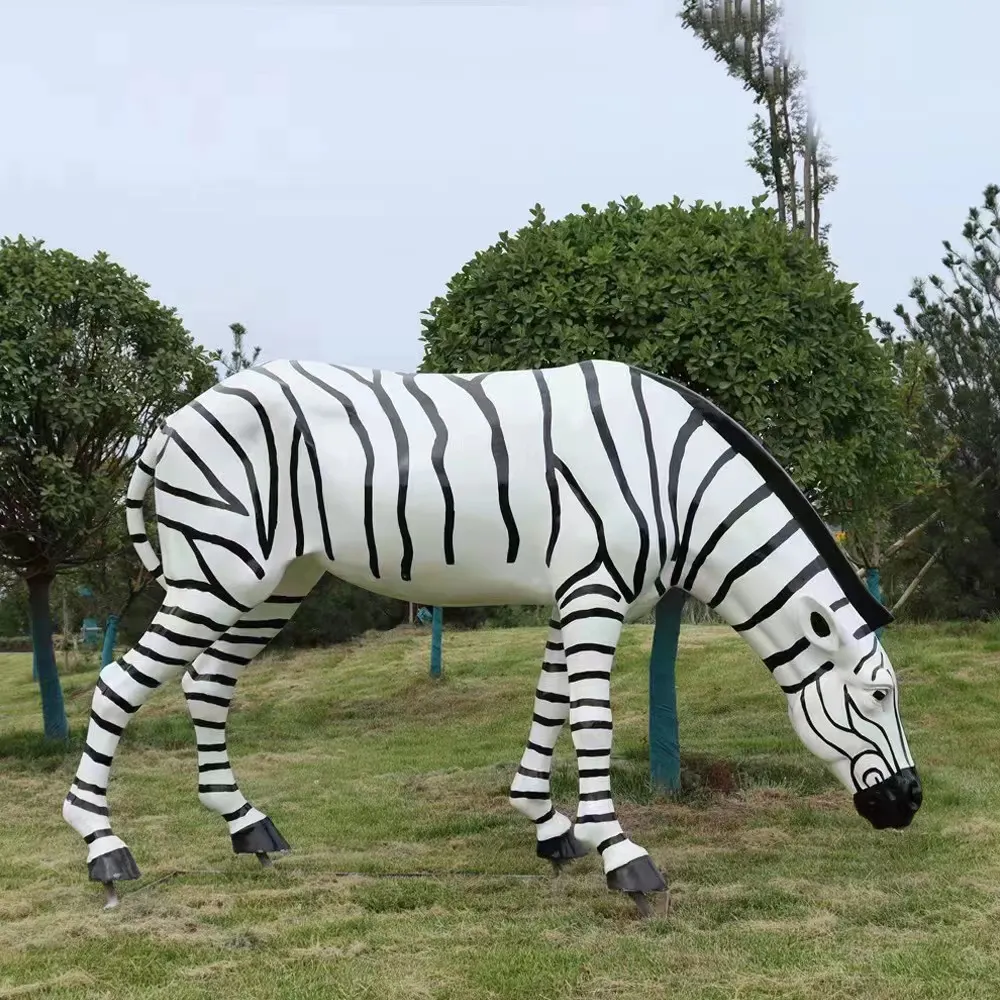Custom Park Decoration Life Size Fiberglass Animal Statue Resin Zebra Sculpture