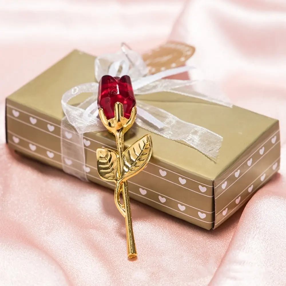Ornamenti di vendita calda figurine di fiori di rosa in vetro di cristallo matrimonio artigianale bomboniere e regali di san valentino decorazione Souvenir