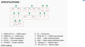 Sofly 4K Hdmi Matrix <strong>4</strong> <strong>Input</strong> 2 <strong>Output</strong> 4X2 Video Switcher With Audio Out Hdmi Matrix - Product Image 5
