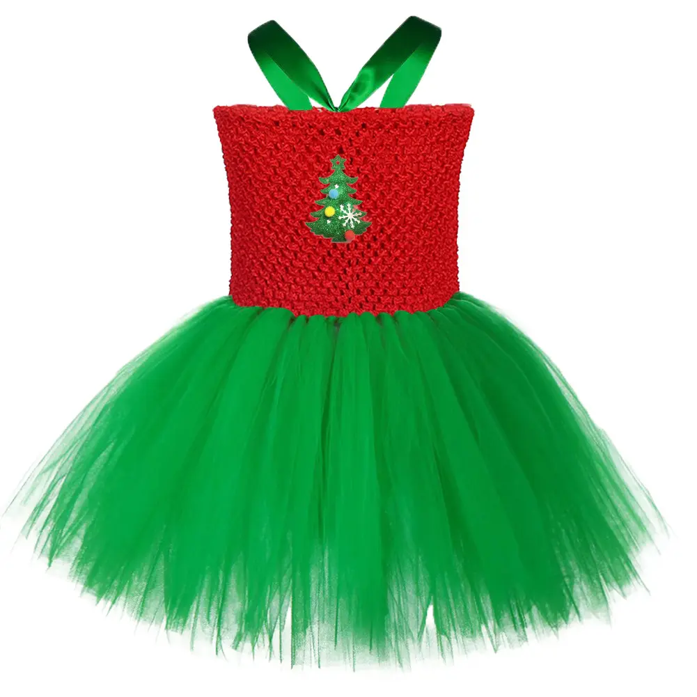 Bambini unici verde albero di natale modello Costume fata festa fatta a mano ragazza Tutu vestito per la fotografia