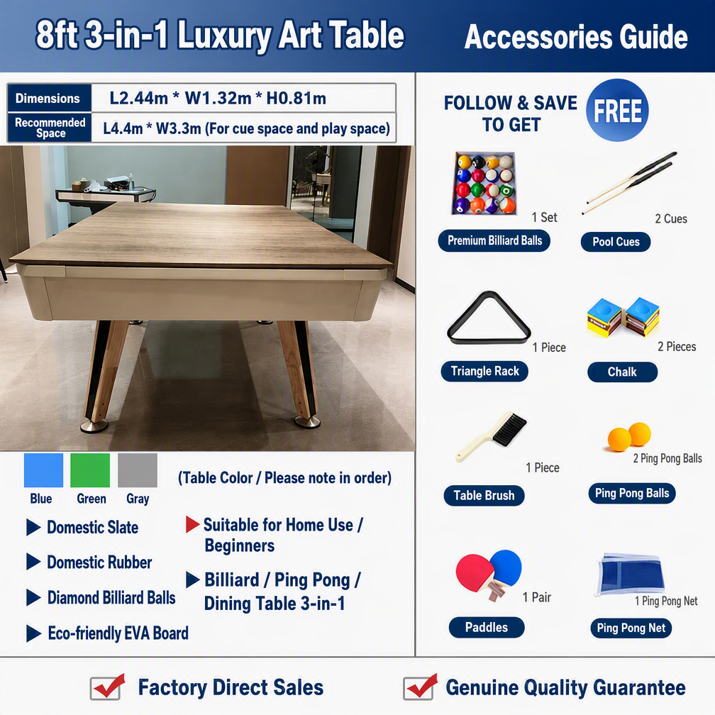 Table d'art de luxe 3-en-1 de 2,4 m