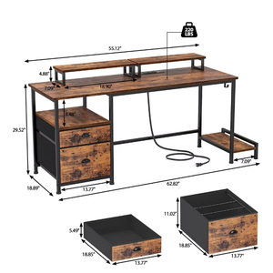 Moderno y espacioso PC Mesa de ordenador Monitor Soporte Convertible Extensible Escritorio de ordenador Cajón Tomas de corriente Escritorios de esquina - Product Image 5