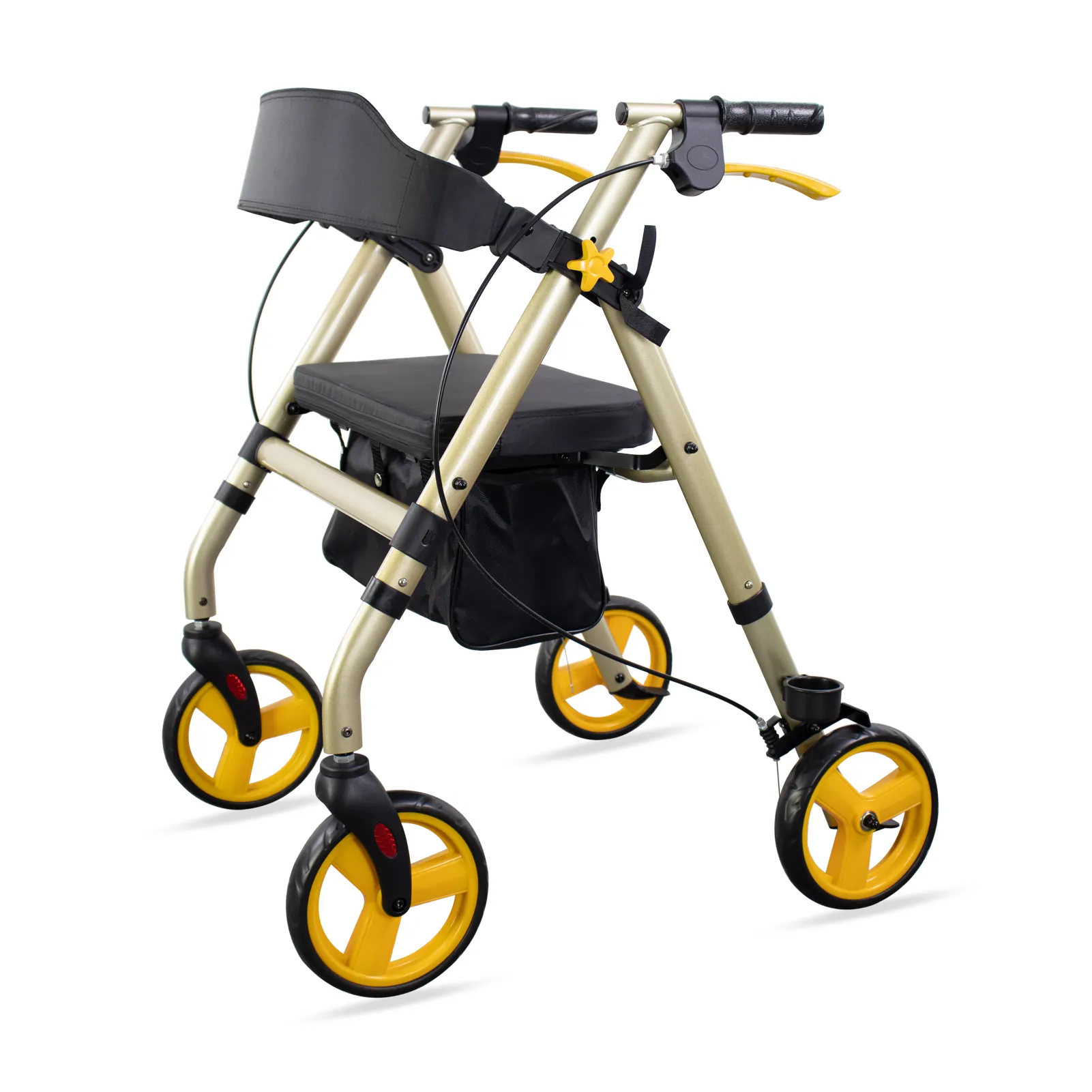 Yaşlı yürüyüş Rollator için alüminyum alaşımlı/çelik katlanır taşınabilir hafif karbon Fiber Rollator Walker