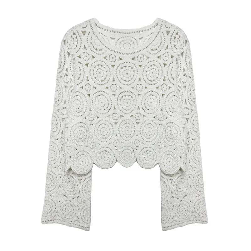 hollow Knit casual cardigan Thin women's Sweater blouse short long sleeve top