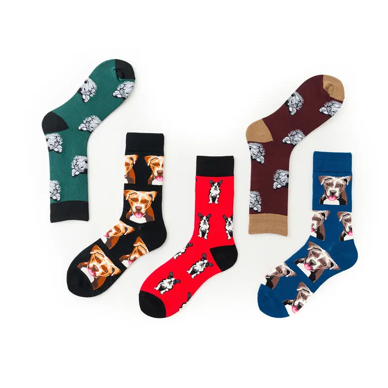Sox Meias-calcetines largos de algodón peinado para hombre, calcetín con estampado de dibujos animados de perro feliz, venta al por mayor