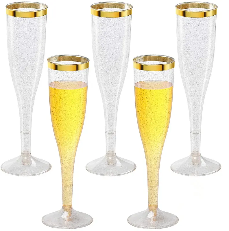 Одноразовые пластиковые бокалы для шампанского 7 унций, золотые блестящие и золотые бокалы, бокалы для вина для свадебной вечеринки, Коктейльные бокалы для поднятия тоста