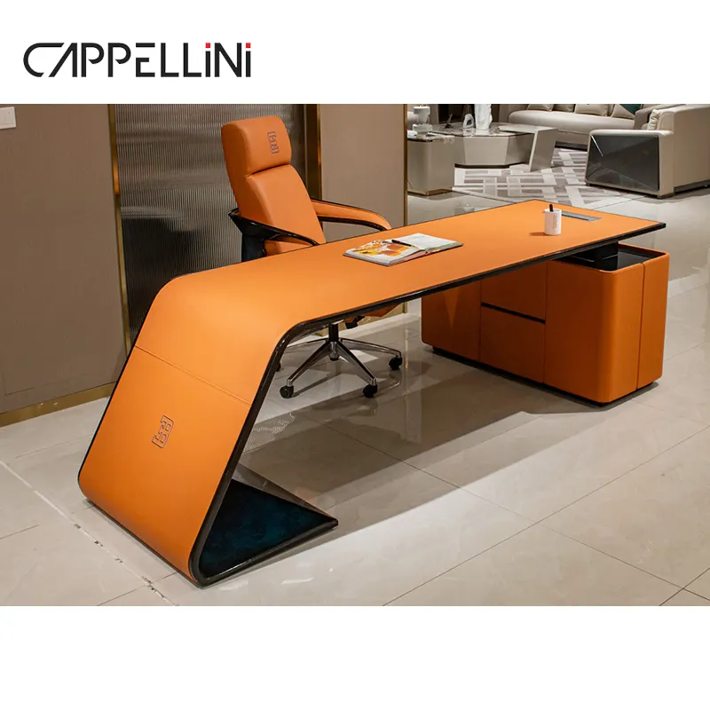 İtalyan Modern tasarım ahşap ofis masası ve sandalye seti patron yönetici bilgisayar masası ev ofis mobilyaları lüks ofis masa