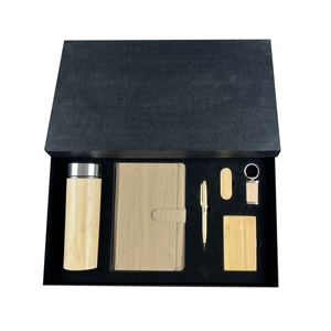 批发竹杯6合1礼品盒套装笔记本日记本带笔带盒和Usb礼品套装 - Product Image 5