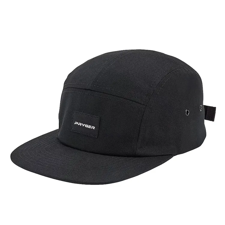 Black 5Panel 5 Five Panel Camper Camp Hat Cap Cotton Custom Logo Unstructured