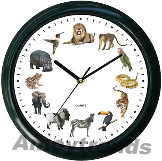 Orologio da parete per bambini con marchio personalizzato con suoni di animali selvatici, orologio da parete per animali da fattoria da 10 "12 pollici