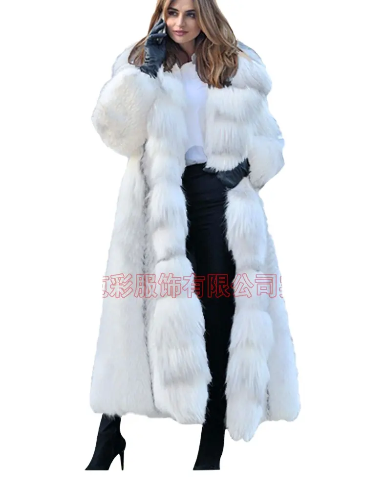 Moda inverno Faux Fox Fur Hooded Fur Casaco de Pele das mulheres X-Long Solto Casaco Quente Solto Casaco Para A Mulher Plus Size