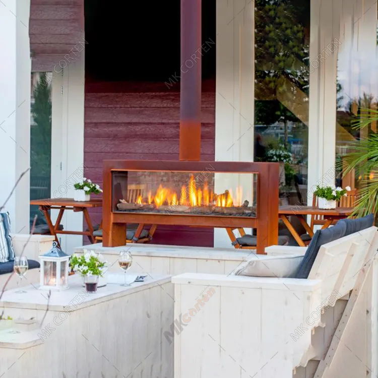 Chimenea de jardín de madera y Gas, Corten, de acero