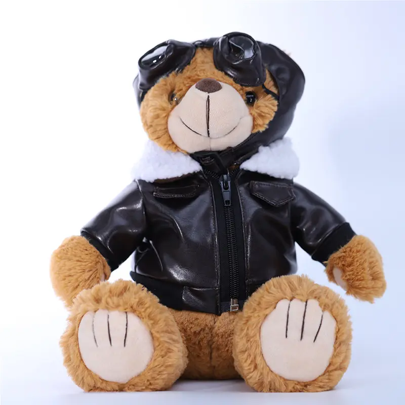 Juguete de oso de peluche de piloto uniforme personalizado con vidrio, oso de peluche de piloto lindo, camisetas de oso de peluche uniforme