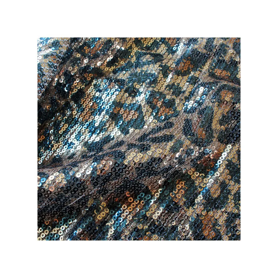 Customized 3 mm Sequin Leopard Print Digital Print Bead Embroidery Fabric Sequin Digital Print