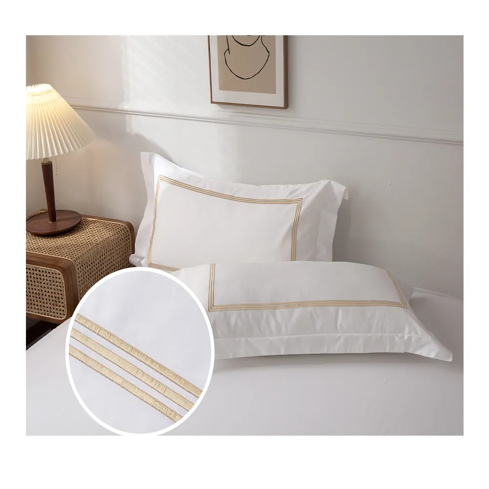 Perlengkapan Hotel Linen mewah Set seprai ukuran desain nyaman seprai katun 100% putih sprei disesuaikan seprai