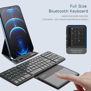 Slim Portable Travel Pocket-Sized Wireless <strong>Keyboard</strong> Foldable <strong>Bluetooth</strong> <strong>Keyboard</strong> <strong>with</strong> Large Touchpad <strong>Numeric</strong> <strong>Keypad</strong>