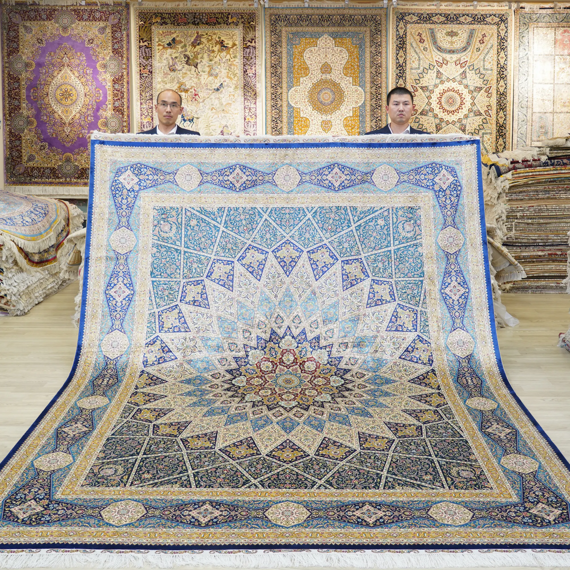 Tappeti e tappeti blu Tabriz persiano soggiorno fatto a mano tappeto di seta per la vendita