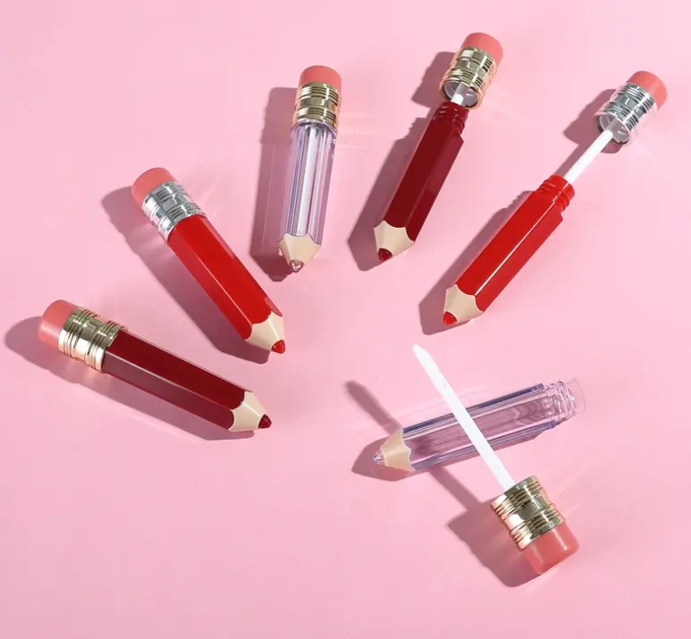 Bottiglia di tubo di lucidalabbra vuota a forma di penna Super carina tubi di lucidalabbra a forma di matita rossa trasparente