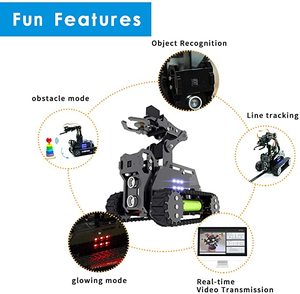 RaspTank WiFi Wireless Smart Robot Car Kit per raspa 3 modello B +/B/2B Robot cingolato con braccio robotico 4-DOF per Pi 3b - Product Image 2