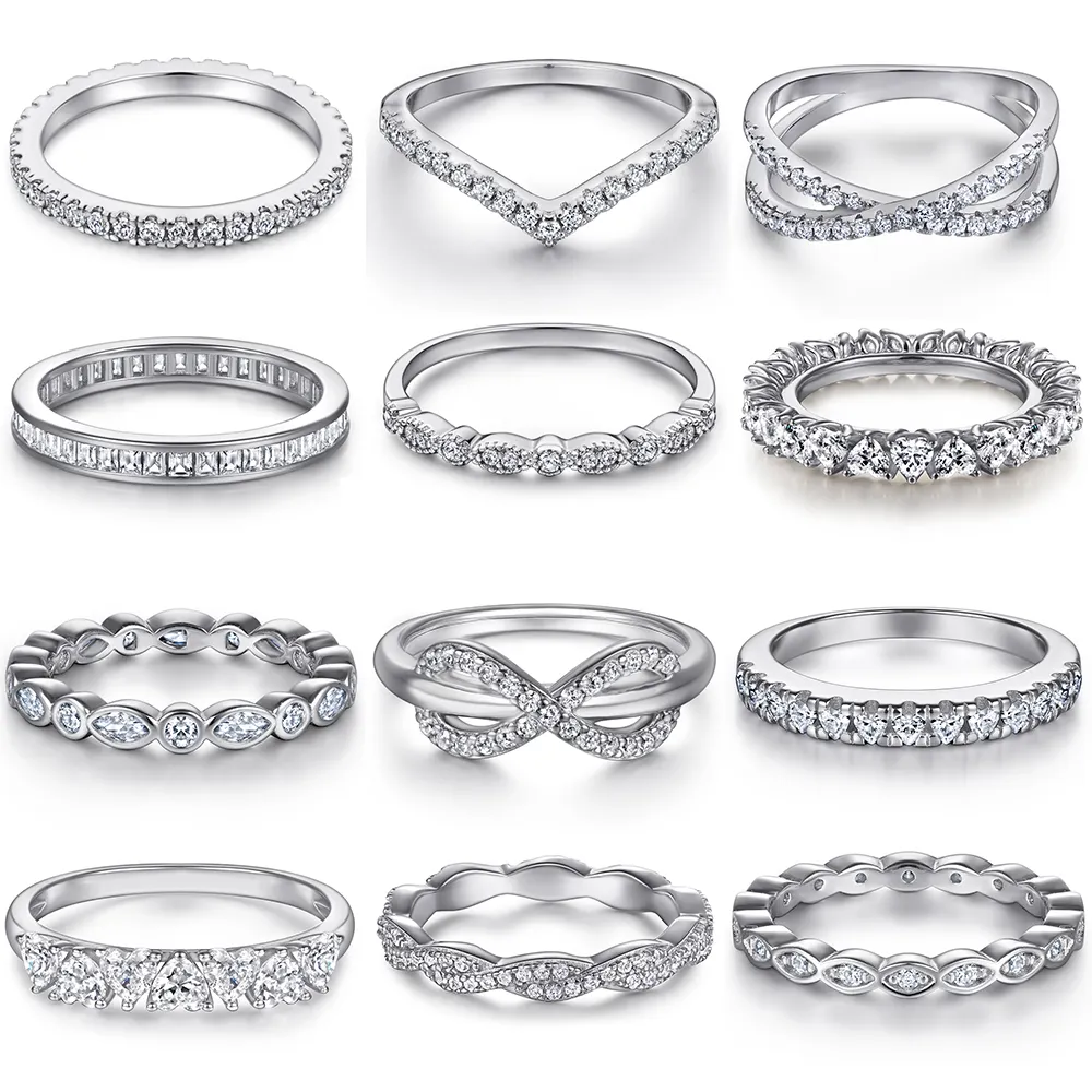 925 Sterling Silver Rings Big Zircon Stone para Atacado Jóias Mulher Dedo OEM Rodada Bandas de Noivado ou Anéis 3 Pcs