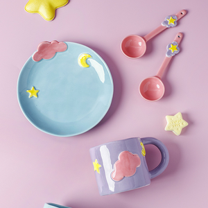 <strong>Coffee</strong> Cup and Saucer Niche Design Embossed Cloud Mug Ins Style Hand-painted <strong>Star</strong> and Moon Ceramic Korean White Box Mugs Daily - Product Image 5