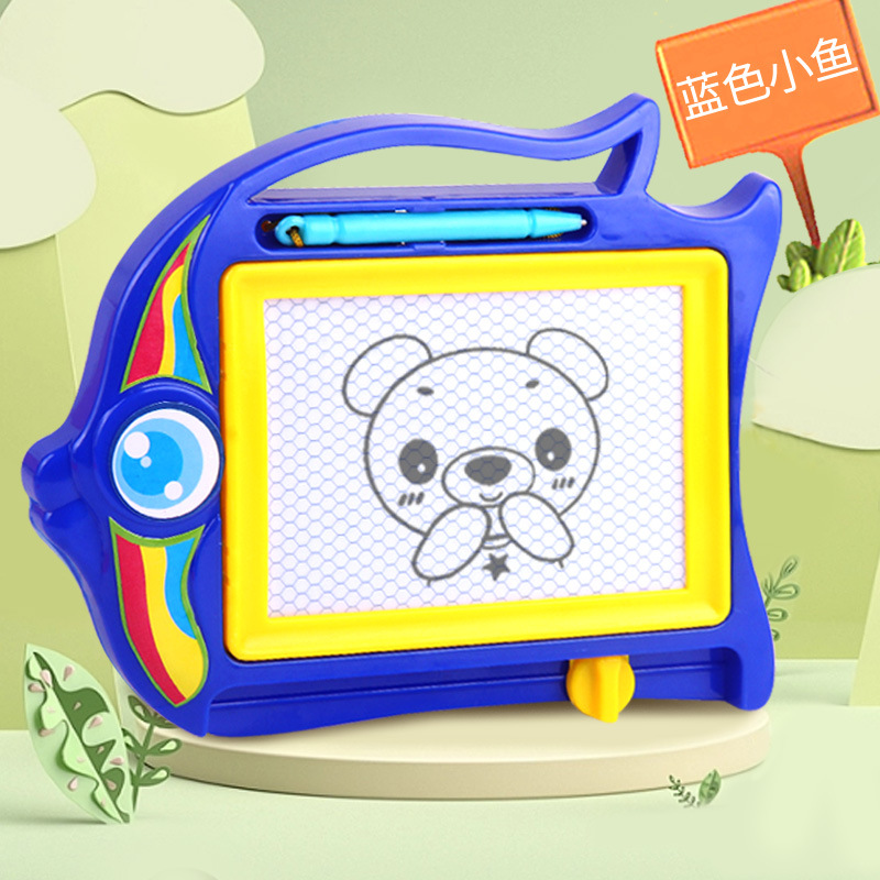 Black and white small fish drawing board blue