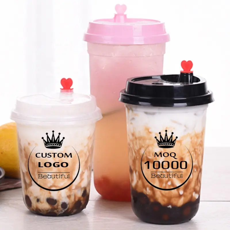 China Factory Custom print Thick hard Plastic U shape bubble tea cup 16 oz 24 oz Juice smoothie boba cup plastic cup with lid