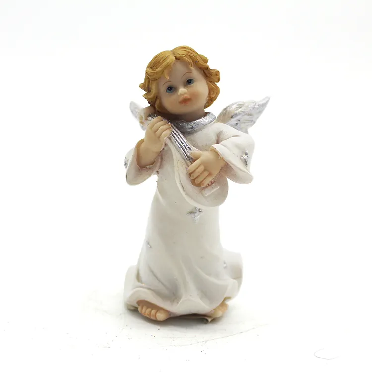 Resina personalizada Bonito religioso pequeno mini anjo com asas figuras escultura decoração home