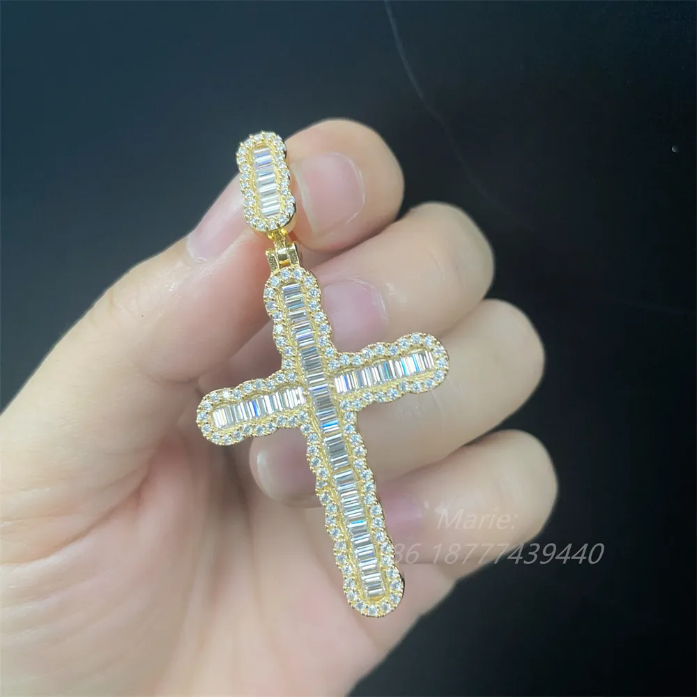 Passe teste de diamante jóias s925 com vvs moissante hip hop cruz pingente vvs moissanite pingente cruz personalizado