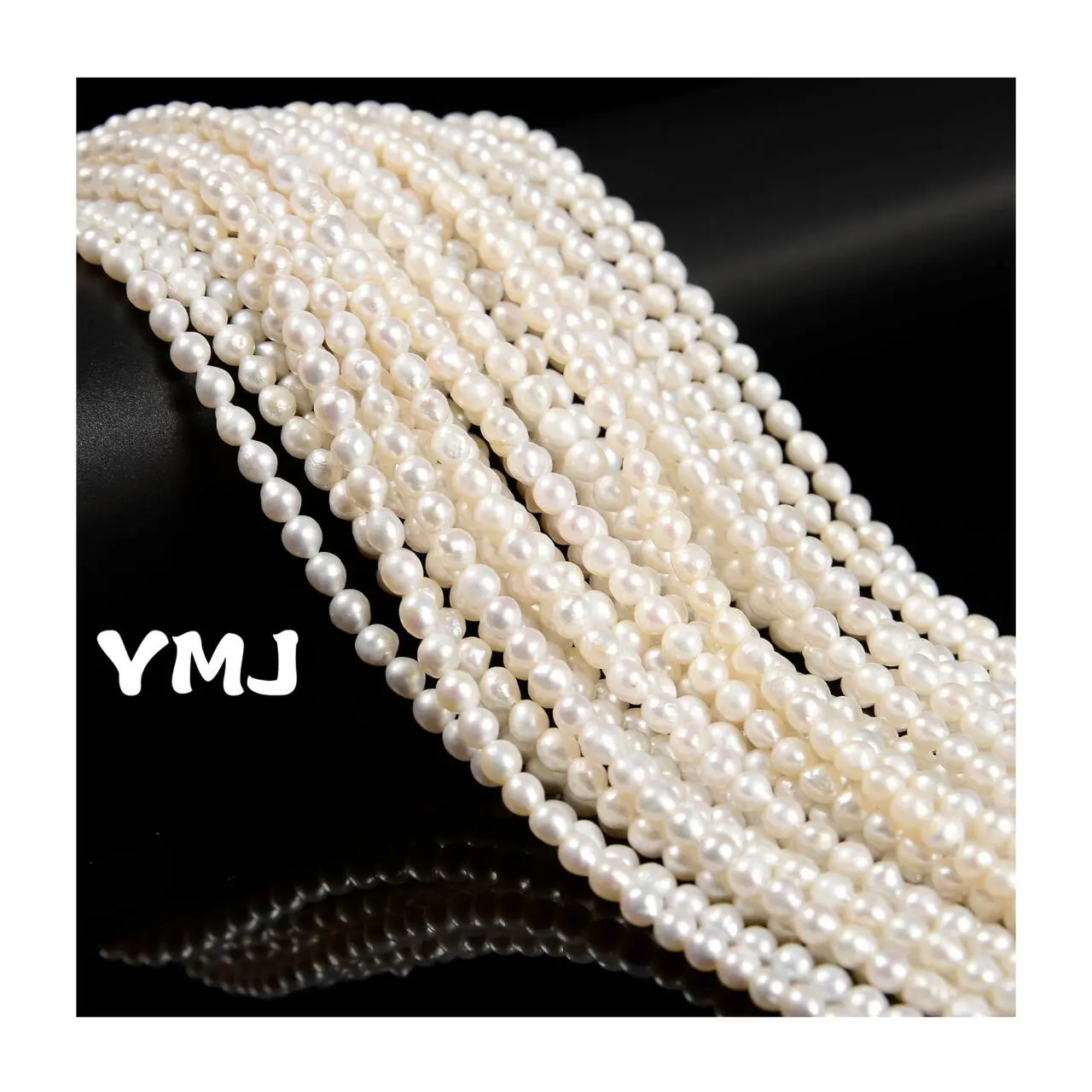 YMJ Wholesale AAAAA Real White Cultured Freshwater Fresh Water Pearls Strand 3-3.5mm 3-4mm Near Round Beads for Jewelry