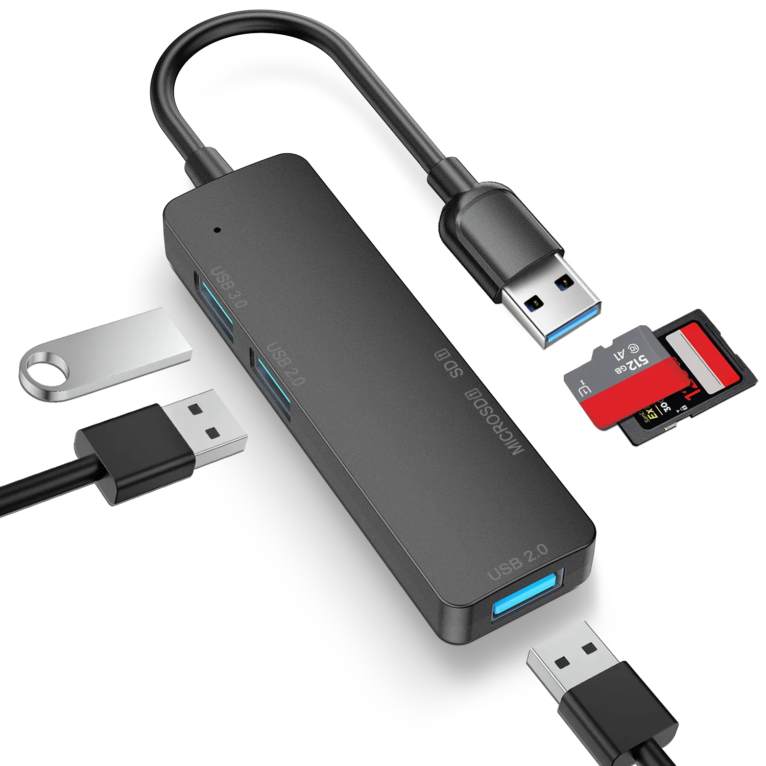 USB 3.0 Hub ultra-schlanker Daten-USB-Splitter mit TF- und SD-Kartenleser-Slot für MacBook Laptop Surface Pro PS4 PC-Laufwerk Flash-Laufwerk