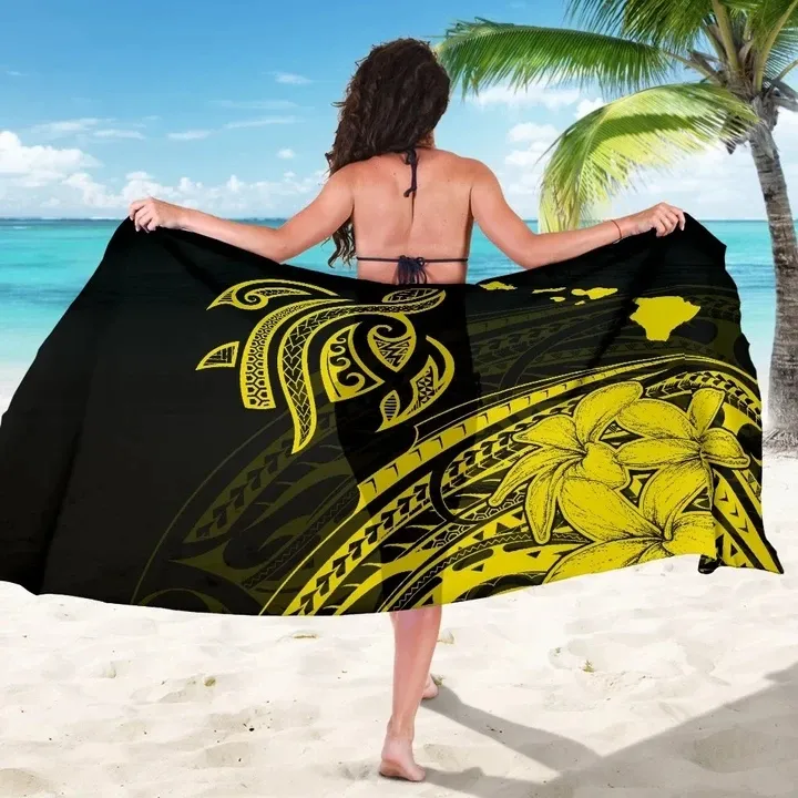 Hawaii Map Plumeria Polynesian Yellow Turtle Sarong Wrap Bali 2021 Hawaiian Sarongs Pareo Bikini Cover-Up Wrap Skirts Beach Wear