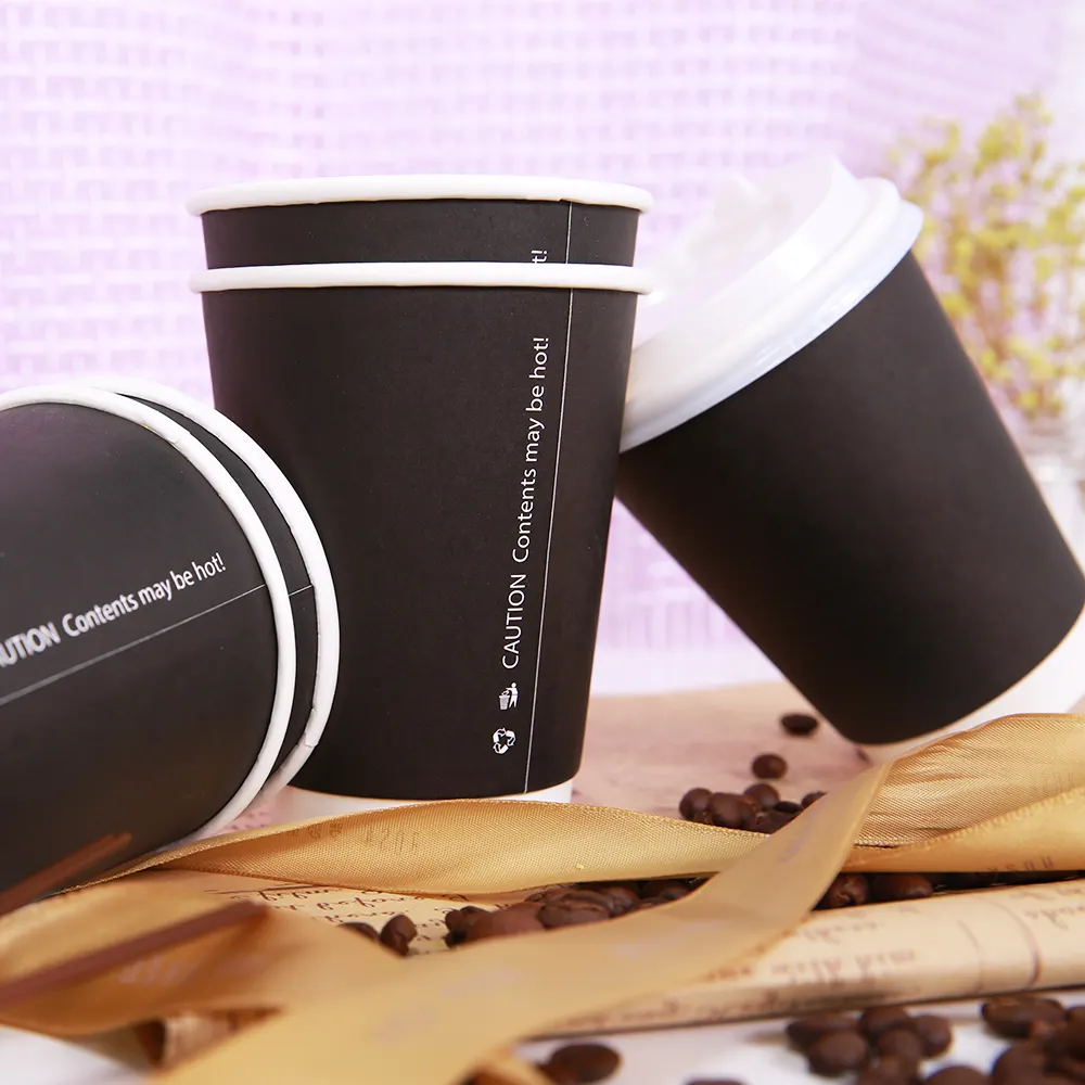 Бумажная чашка для кофе с двойными стенками с логотипом на заказ, 8 унций, 12 унций, 16 унций, с крышками