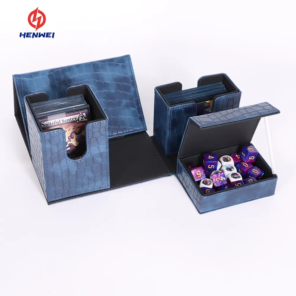 Hot customizaton NUEVO AZUL Twin Flip N Tray Xeno 200 + Premium PU leather game Deck Box, PU deck locker Card Box