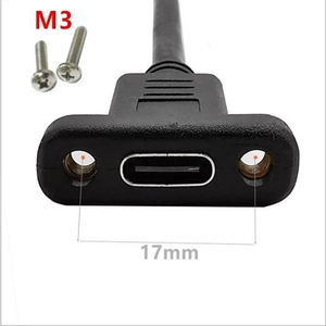 USB C Type-C公对母延伸数据电缆90度直角，镀金，面板安装螺丝孔10Gbps